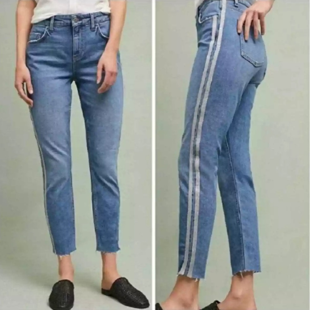 ANTHROPOLOGIE Pilcro & The Letterpress Silver Glitter Side Stripe Jeans